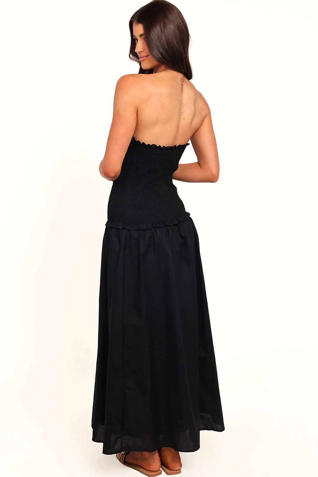 A-line skirt falling to the floor in black linen