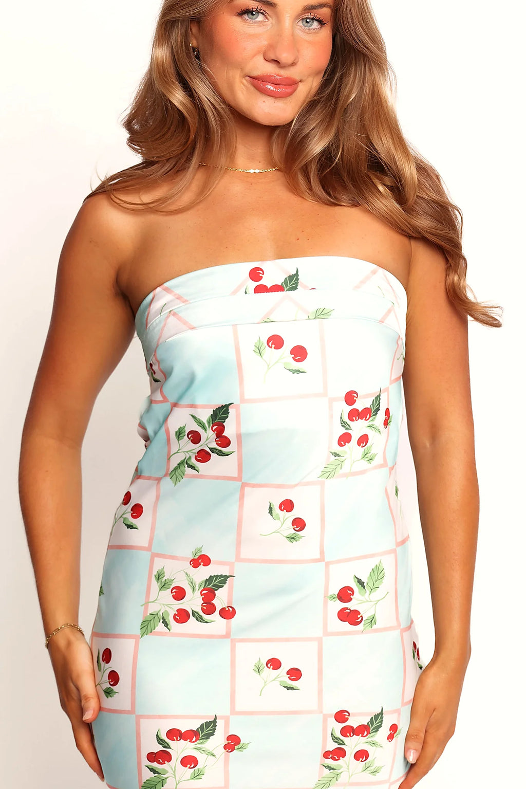 Benton Strapless Midi Dress - Cherry Print