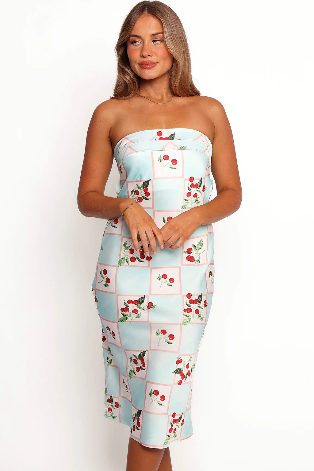 Benton Strapless Midi Dress - Cherry Print