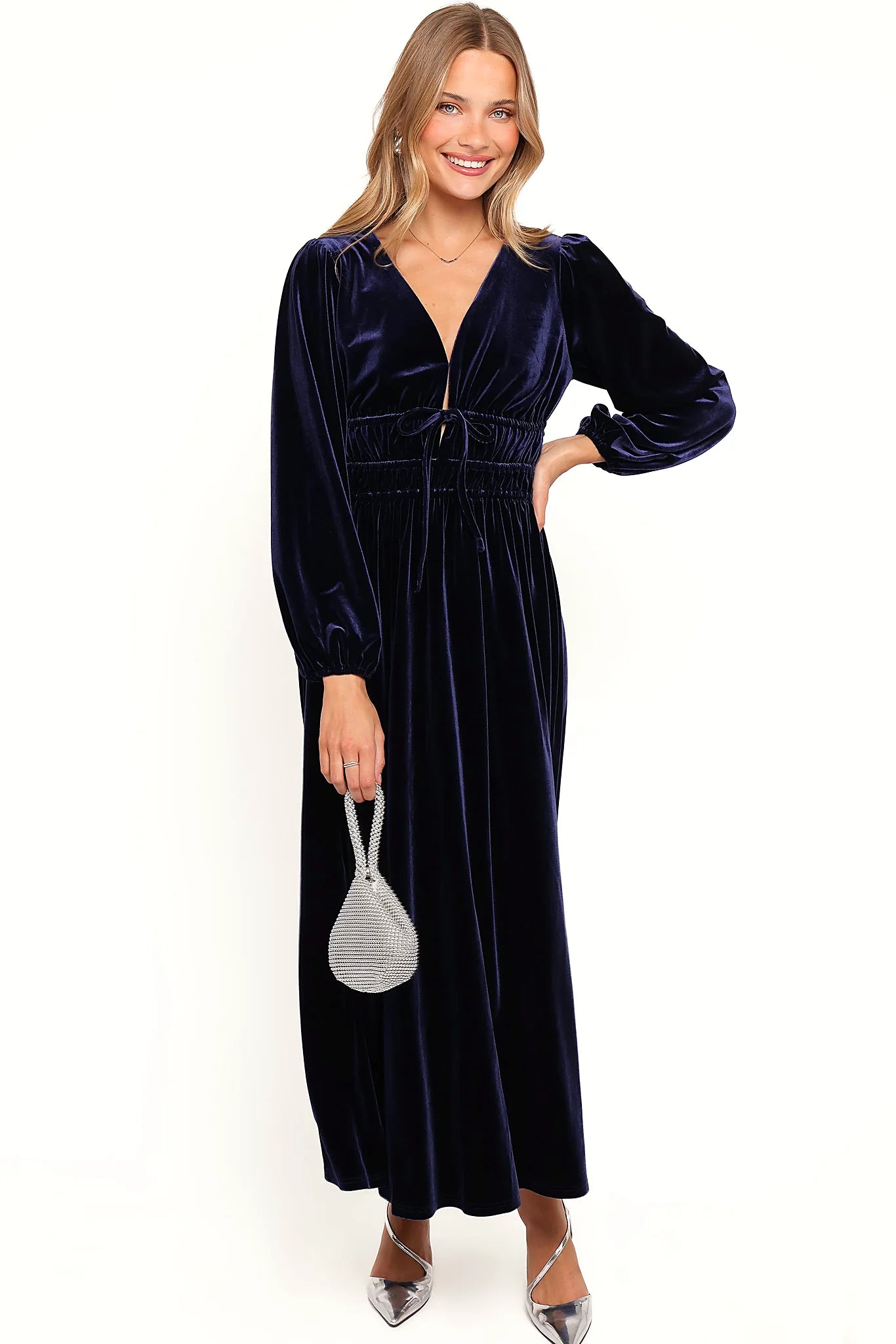 Cece Velvet Long Sleeve Maxi Dress - Midnight Blue