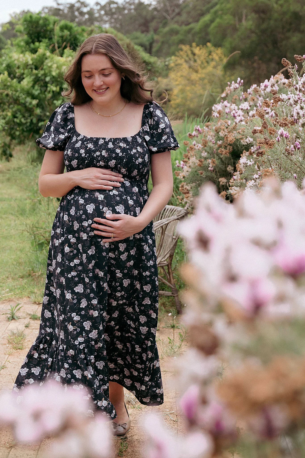 Cecelia Puff Sleeve Maxi Dress - Black Floral