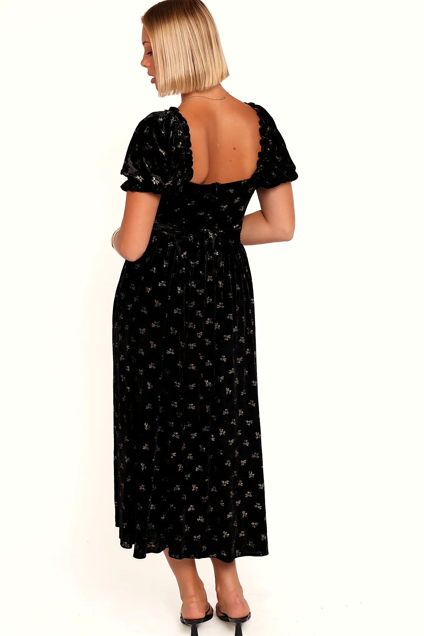 Empire waist ruched under the bust with a tie
