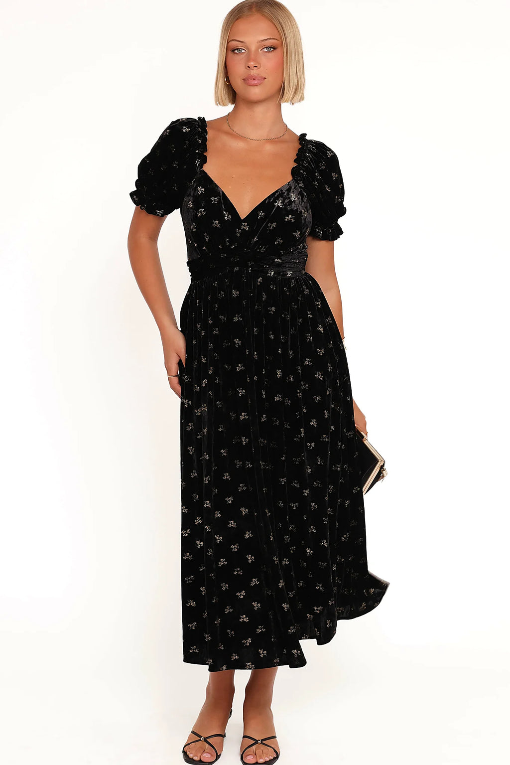 Farryn Maxi Dress - Black/Gold Velvet
