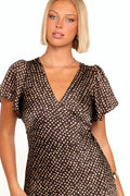Umber taupe flutter sleeve maxi dress, front view