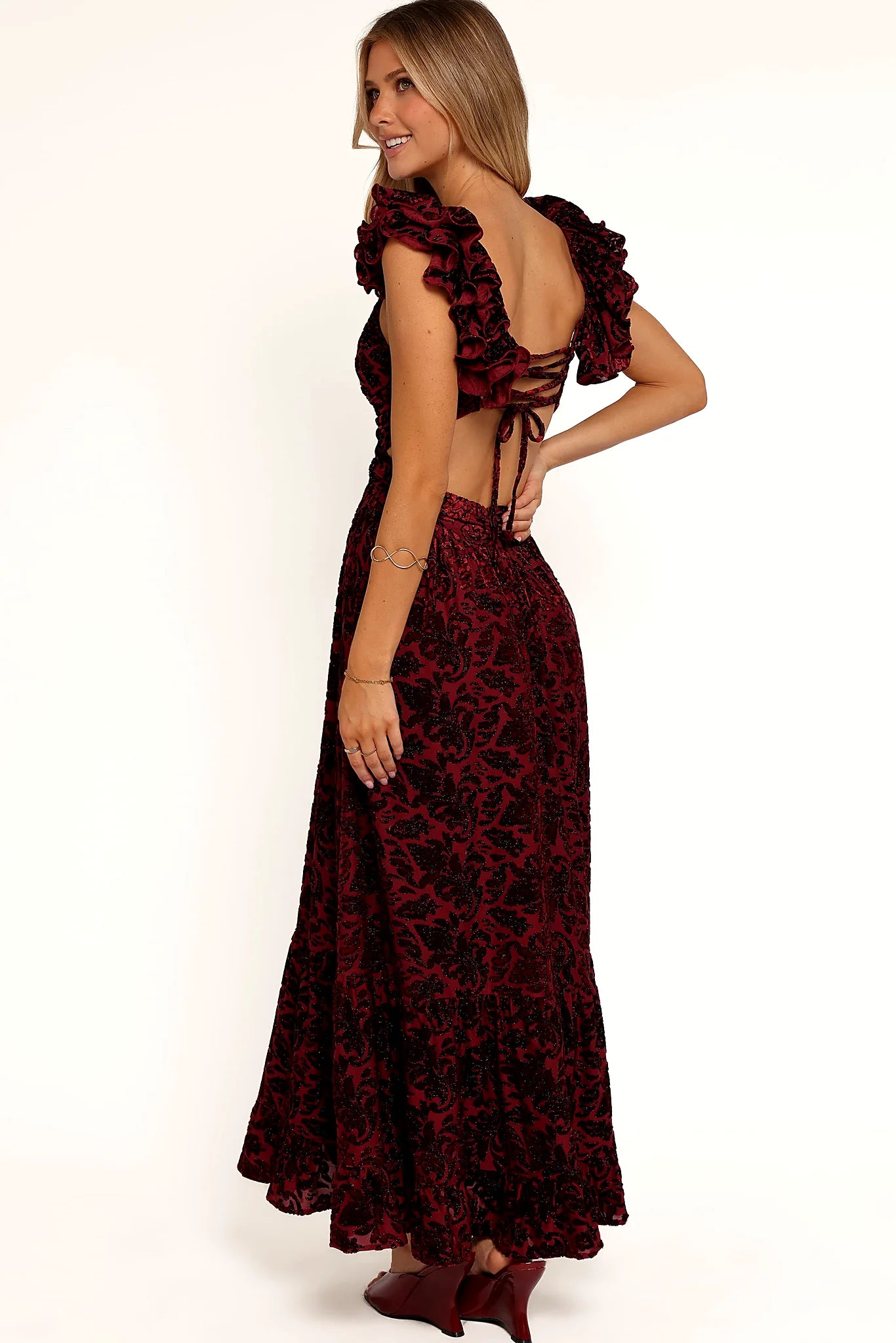 Harmony Maxi Dress - Burgundy Metallic Floral