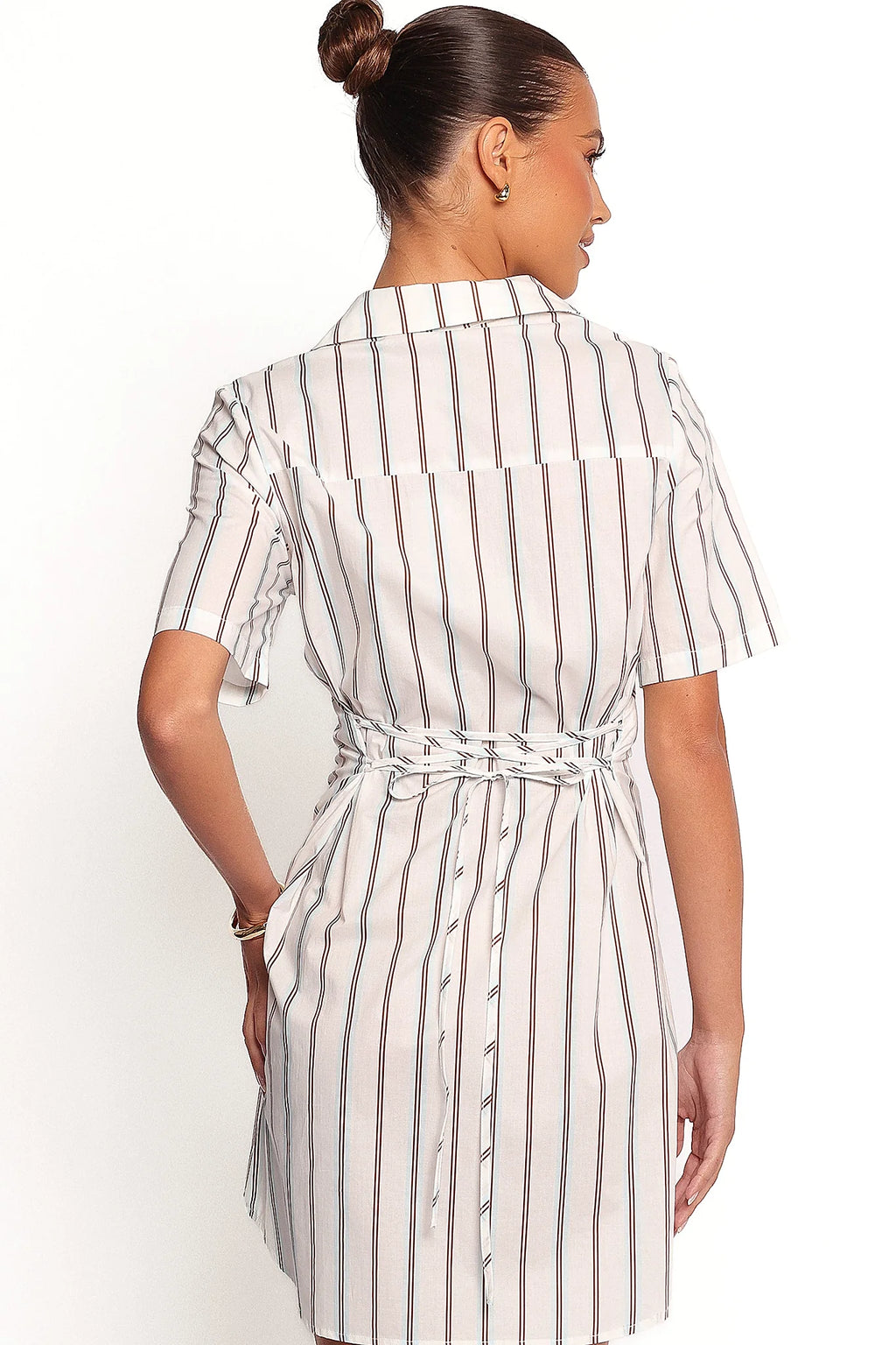 Back tie drawing in the blue pinstripe mini