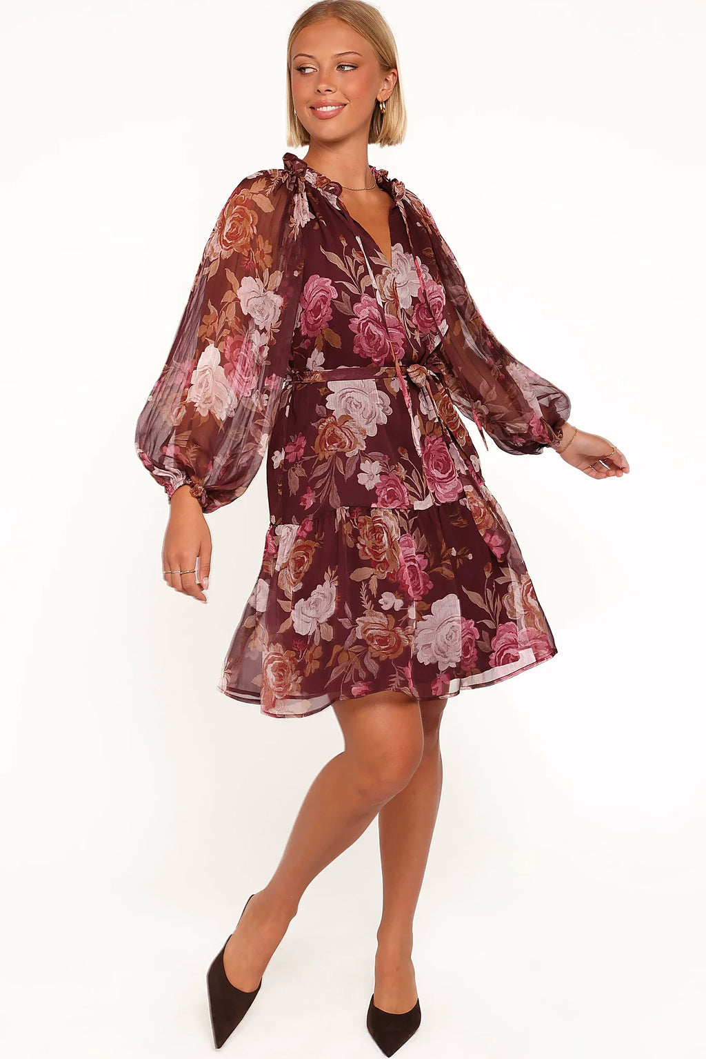 Hensely Mini Dress - Burgundy Brandy Bloom