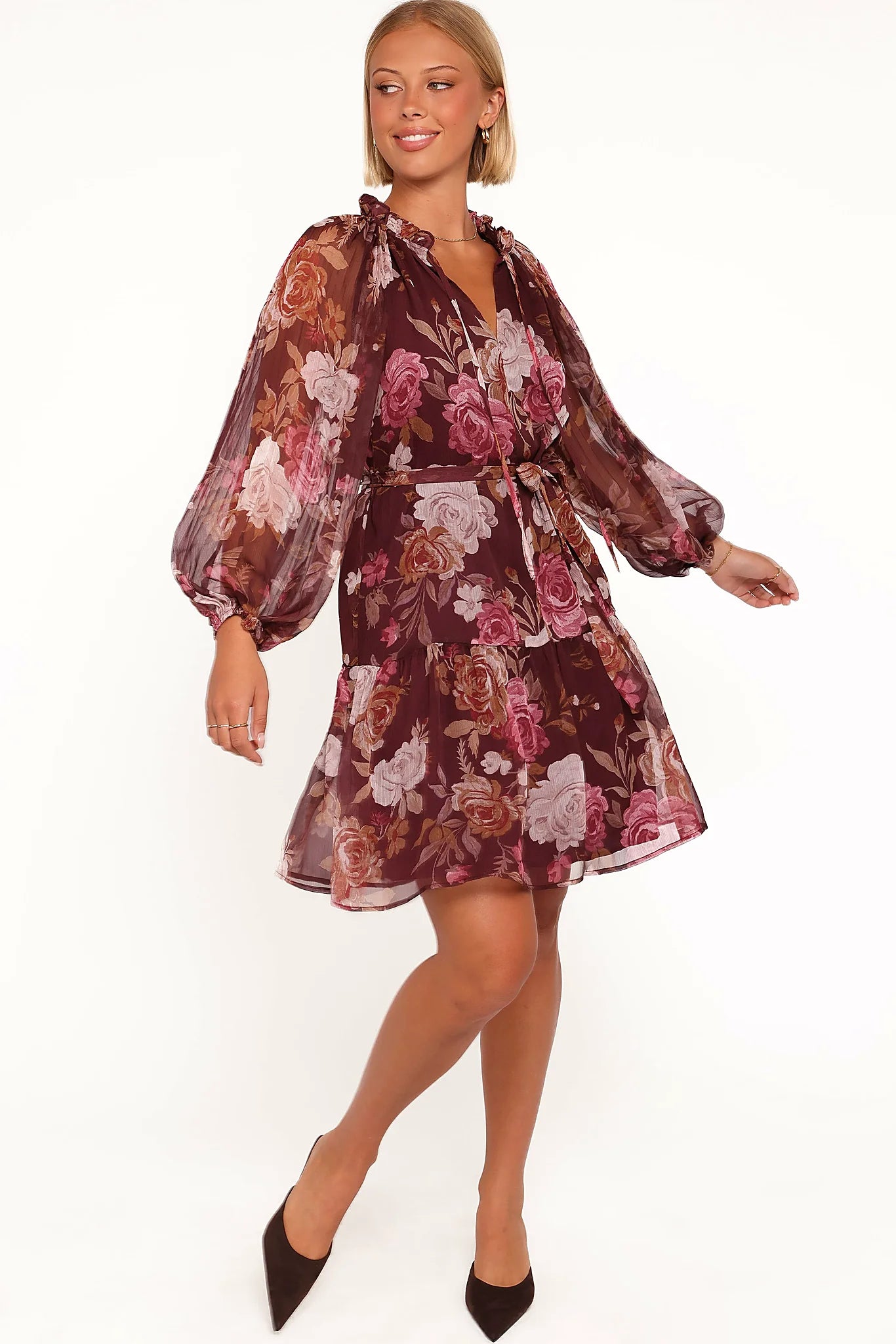 Hensely Mini Dress - Burgundy Brandy Bloom