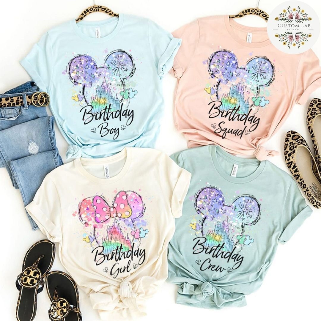 Mickey Watercolor Ear Bow Castle Celebration Shirt