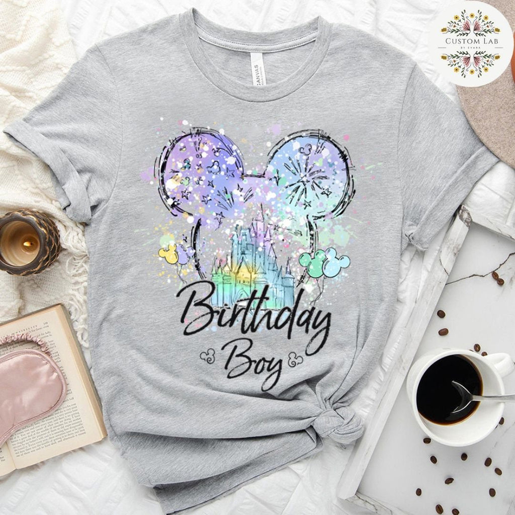 Mickey Watercolor Ear Bow Castle Celebration Shirt