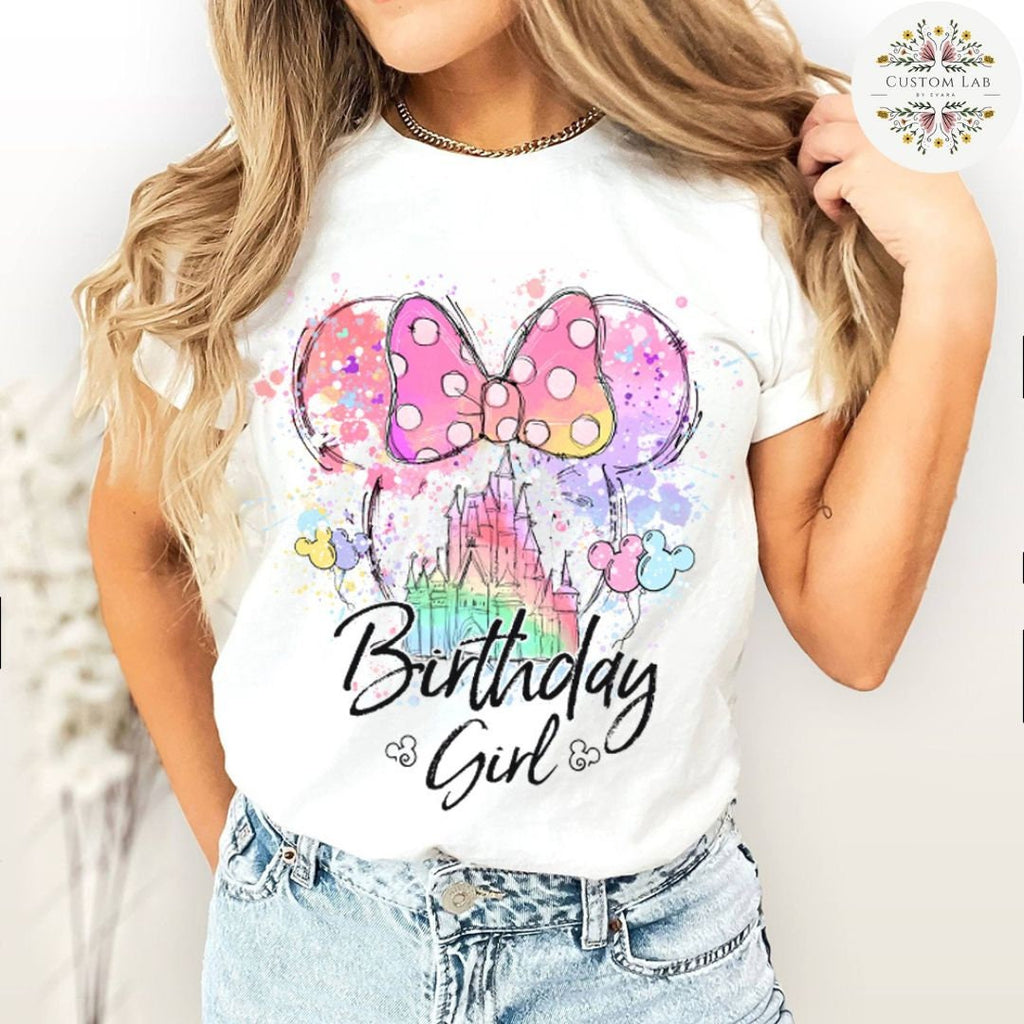 Mickey Watercolor Ear Bow Castle Celebration Shirt