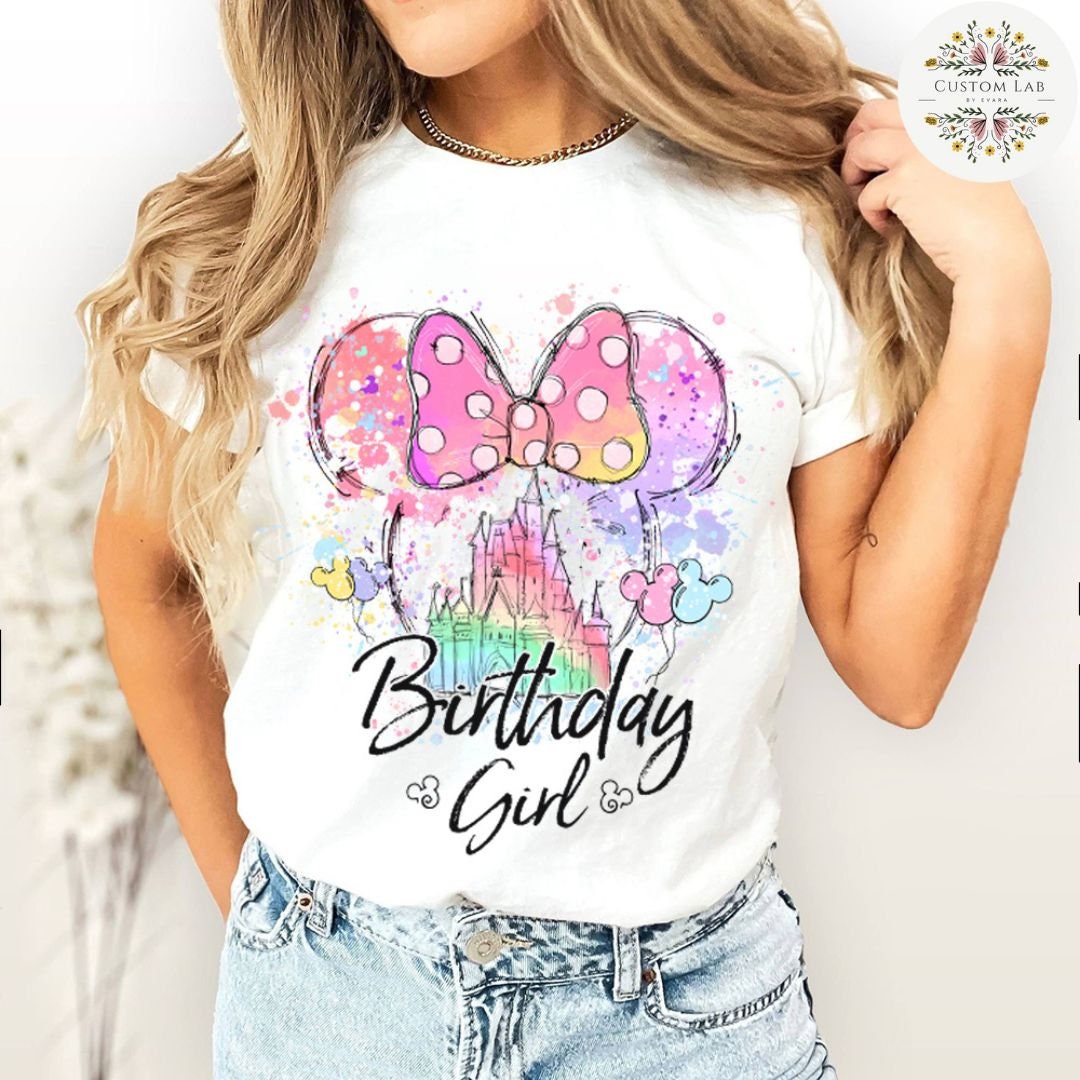 Mickey Watercolor Ear Bow Castle Celebration Shirt