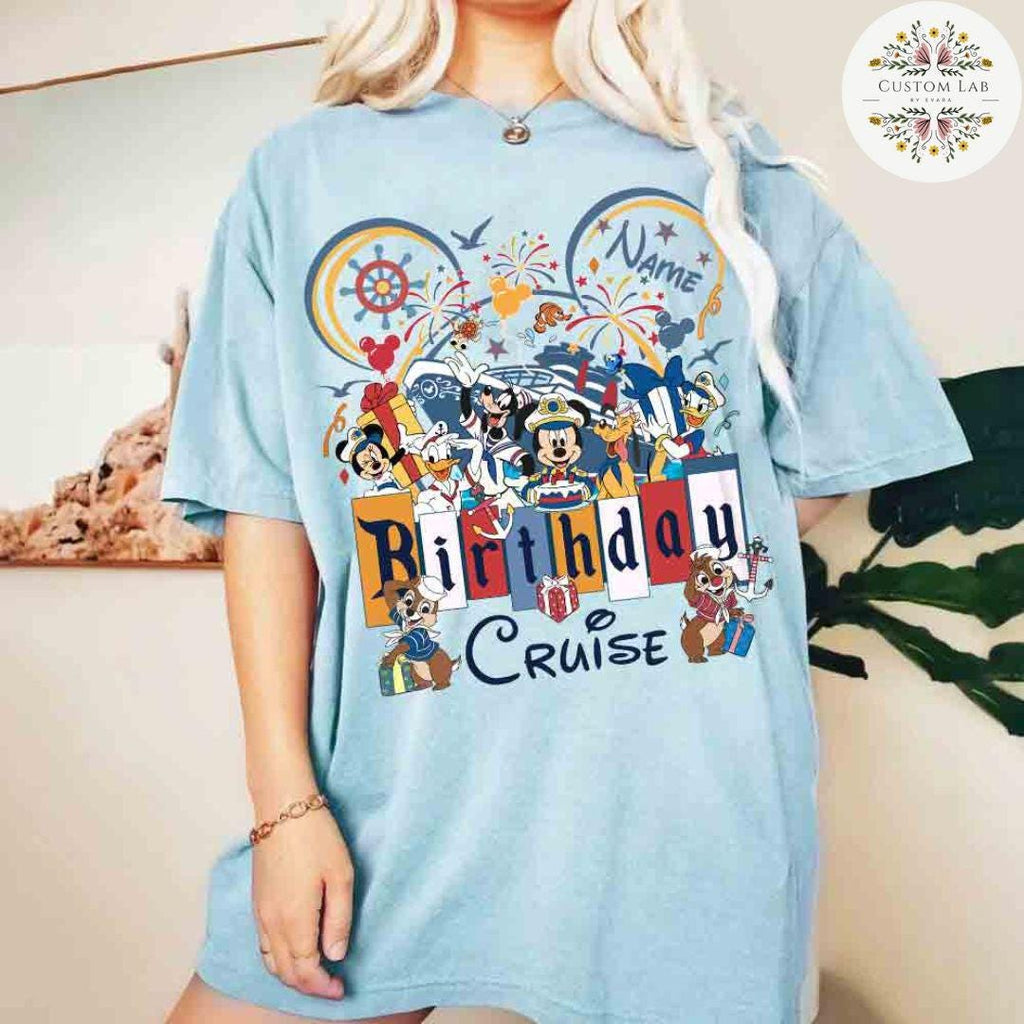 Personalized Mickey Fireworks Cruise Birthday Family Roles Shirt
