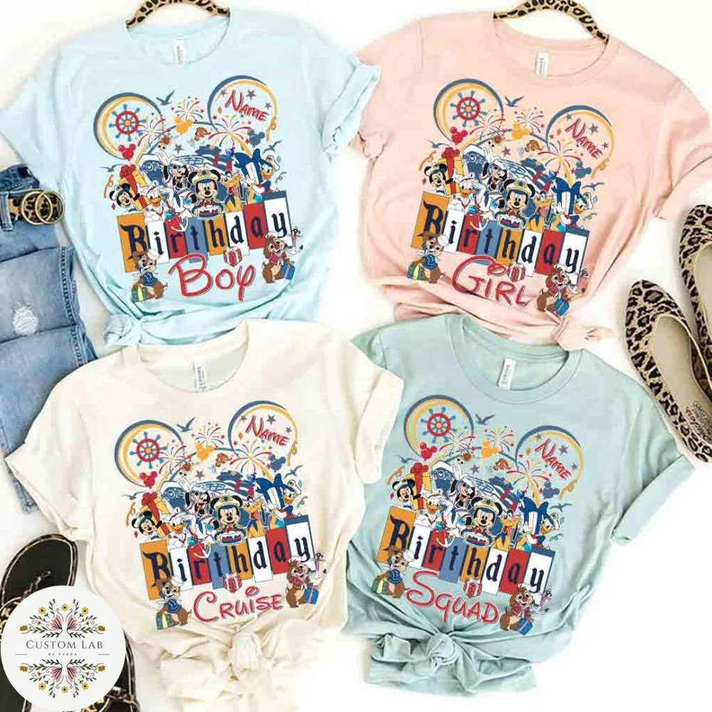 Personalized Mickey Fireworks Cruise Birthday Family Roles Shirt