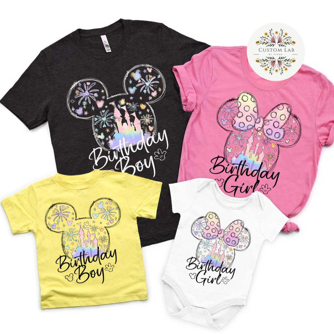 Mickey Pastel Firework Ear Bow Birthday Castle Shirt