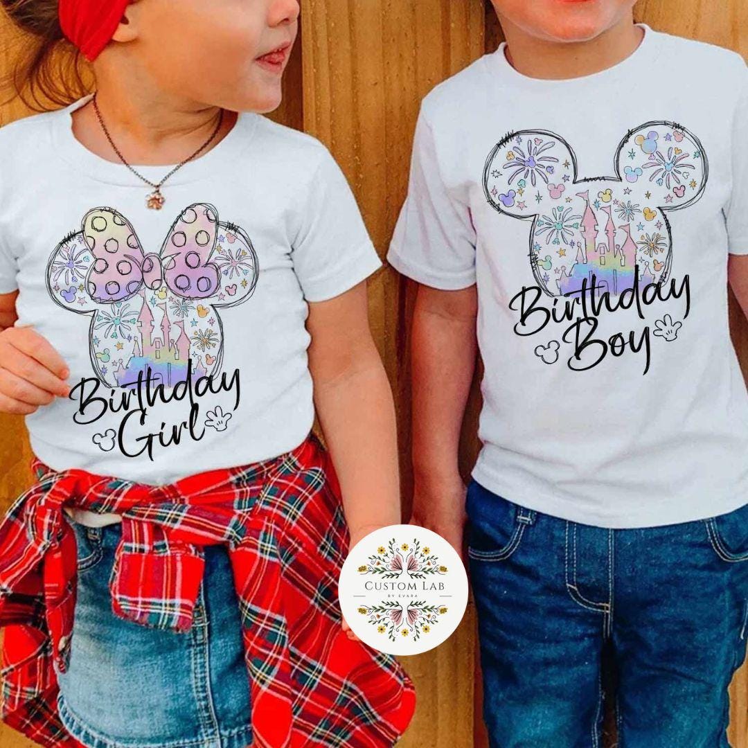 Mickey Pastel Firework Ear Bow Birthday Castle Shirt