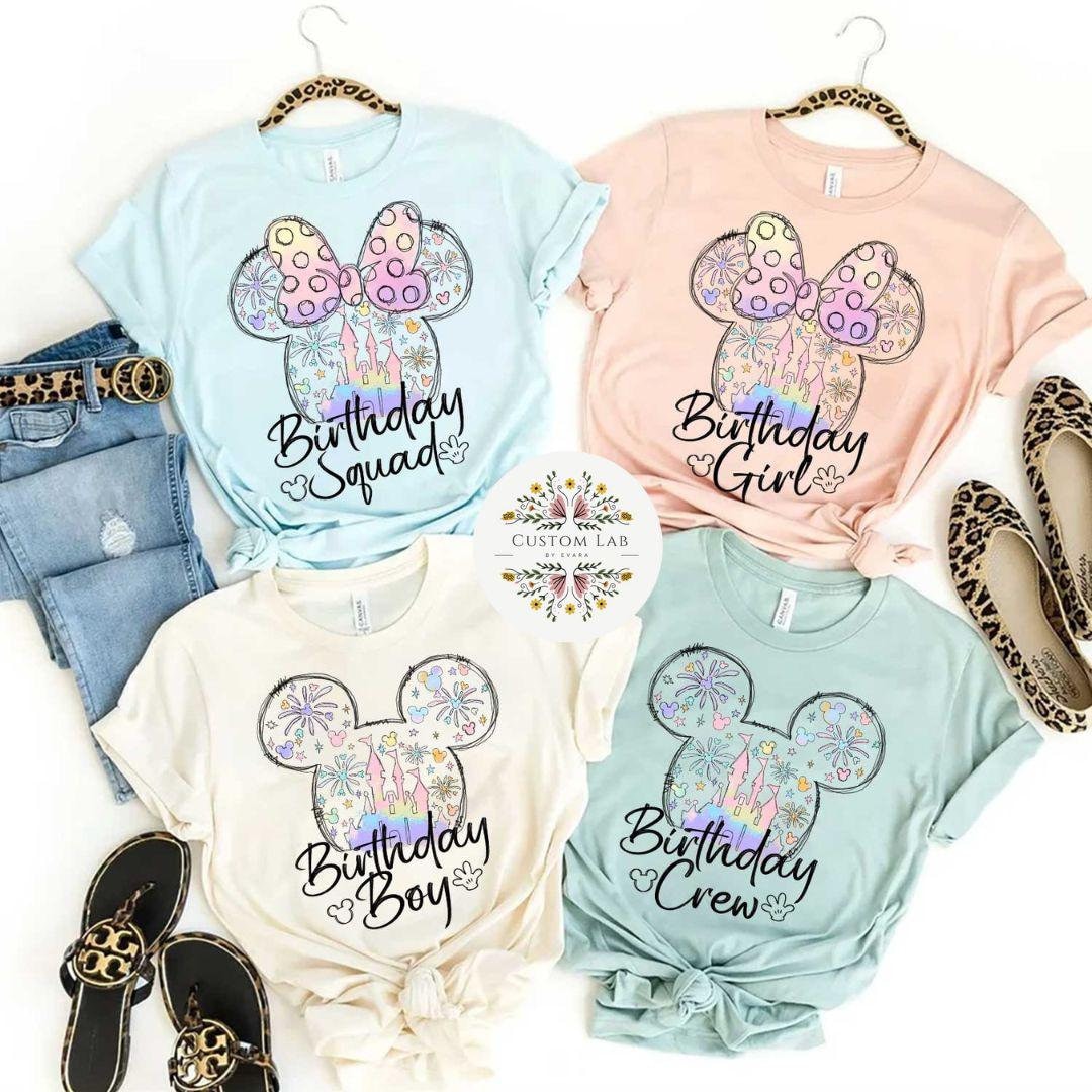 Mickey Pastel Firework Ear Bow Birthday Castle Shirt