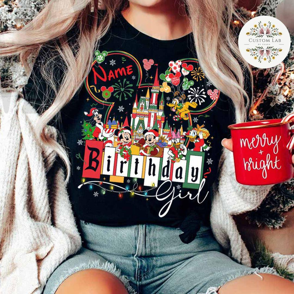 Personalized Mickey Christmas Birthday Celebration Shirt