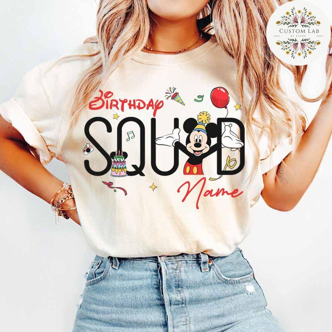 Personalized Mickey Birthday Squad Character Lettering Shirt