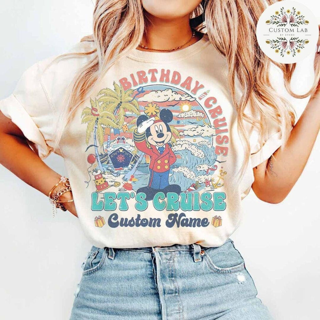 Personalized Mickey Retro Character Birthday Cruise Shirt