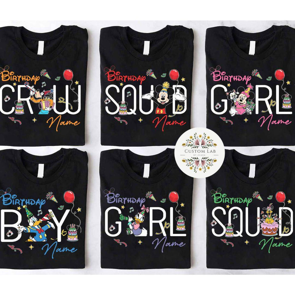 Personalized Mickey Birthday Squad Character Lettering Shirt