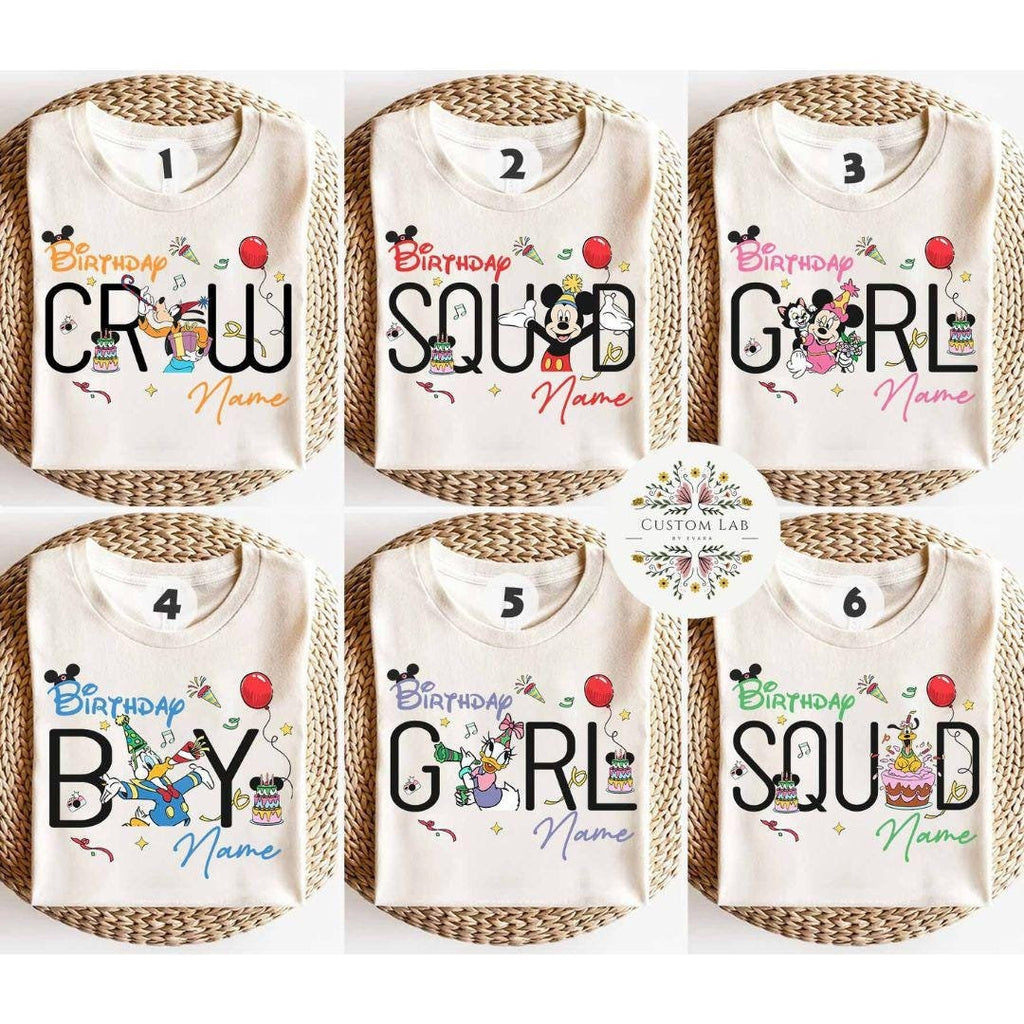 Personalized Mickey Birthday Squad Character Lettering Shirt