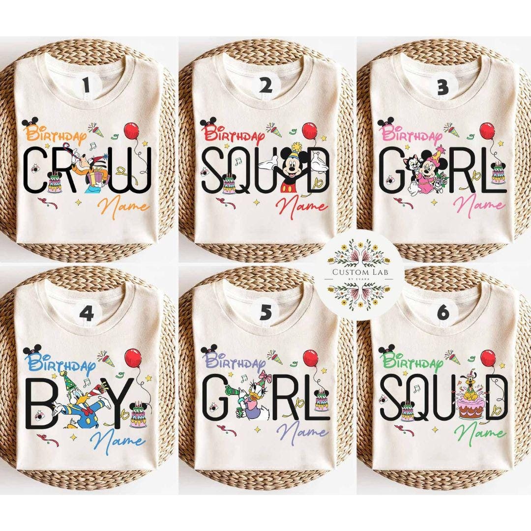 Personalized Mickey Birthday Squad Character Lettering Shirt