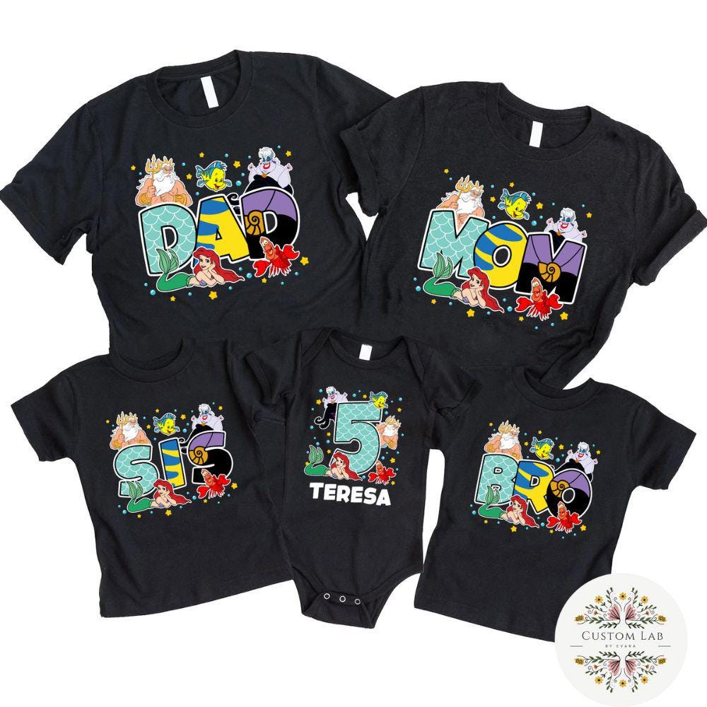 Personalized Ariel Undersea Birthday Family Party Shirt
