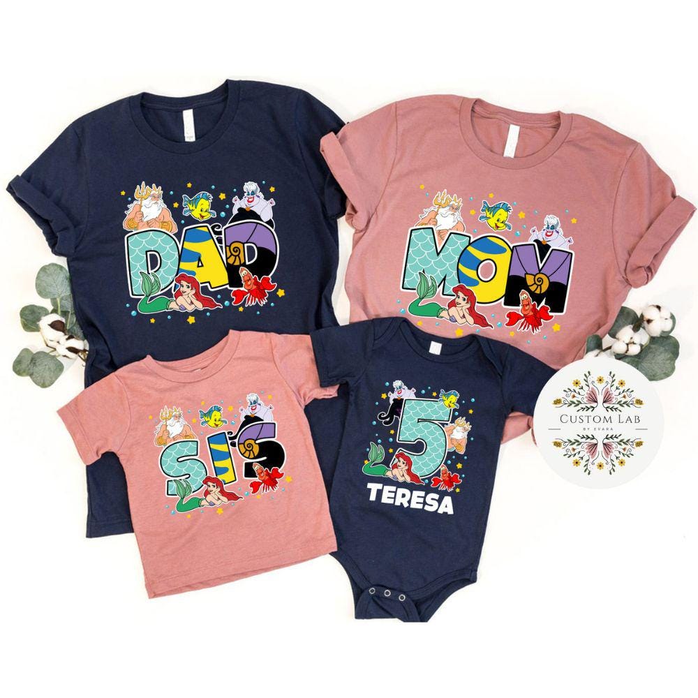Personalized Ariel Undersea Birthday Family Party Shirt