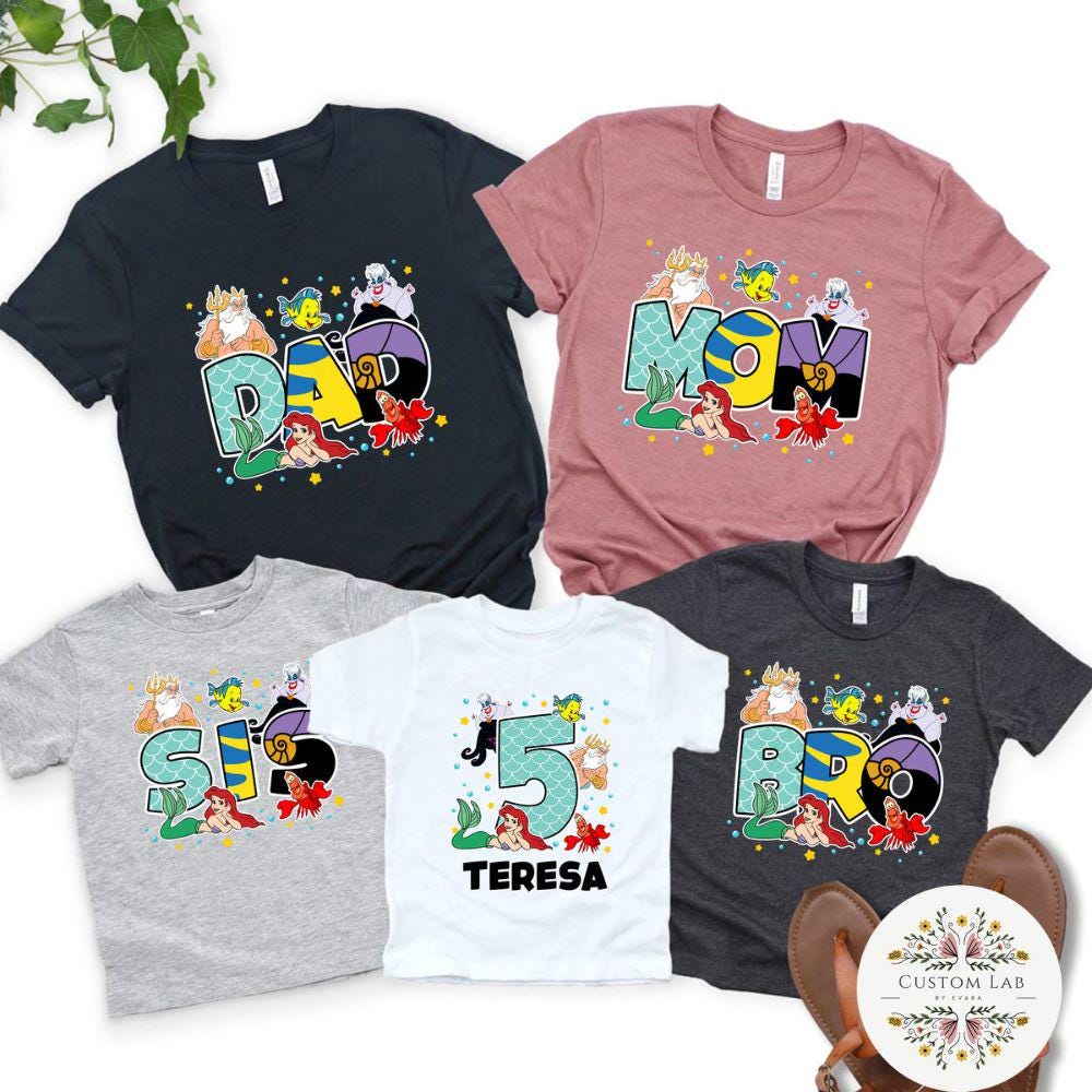 Personalized Ariel Undersea Birthday Family Party Shirt