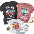 Personalized Cars Checkered Birthday Family Crew Shirt