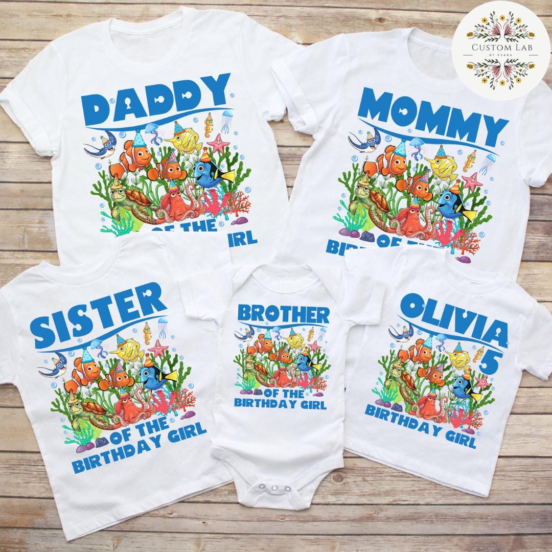Personalized Finding Nemo Ocean Birthday Family Roles Shirt