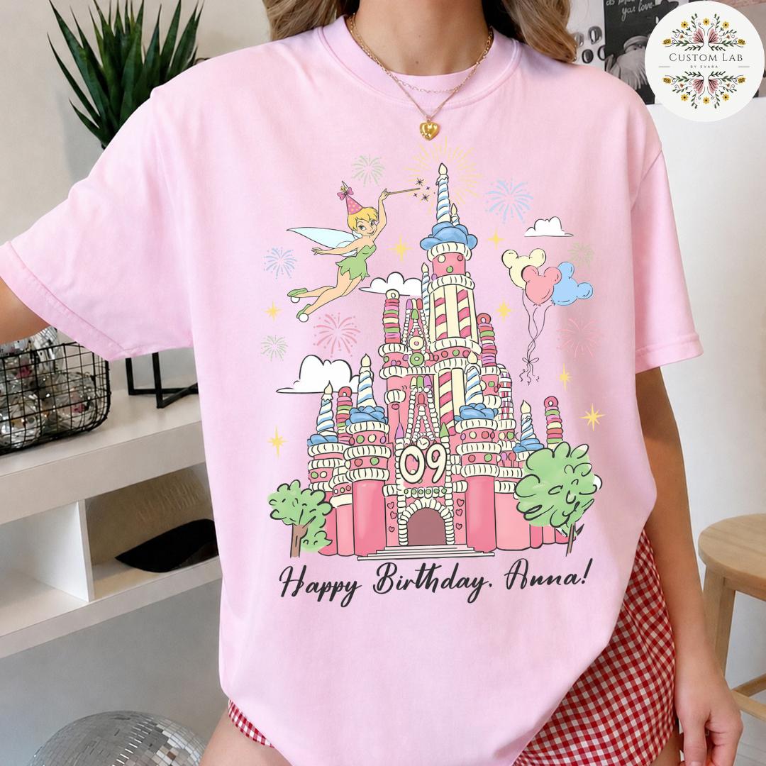 Personalized Mickey Pink Castle Fireworks Birthday Shirt