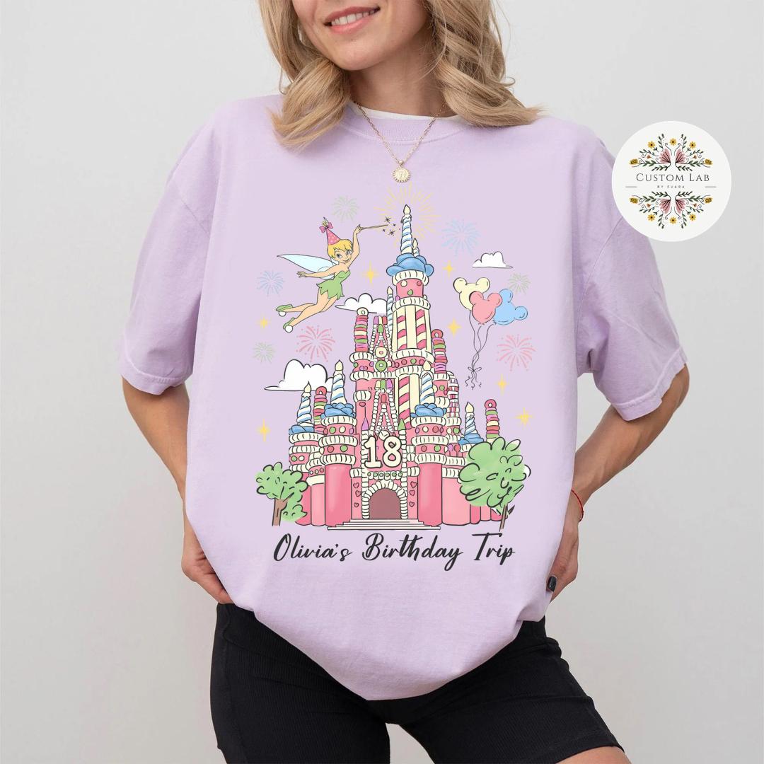 Personalized Mickey Pink Castle Fireworks Birthday Shirt