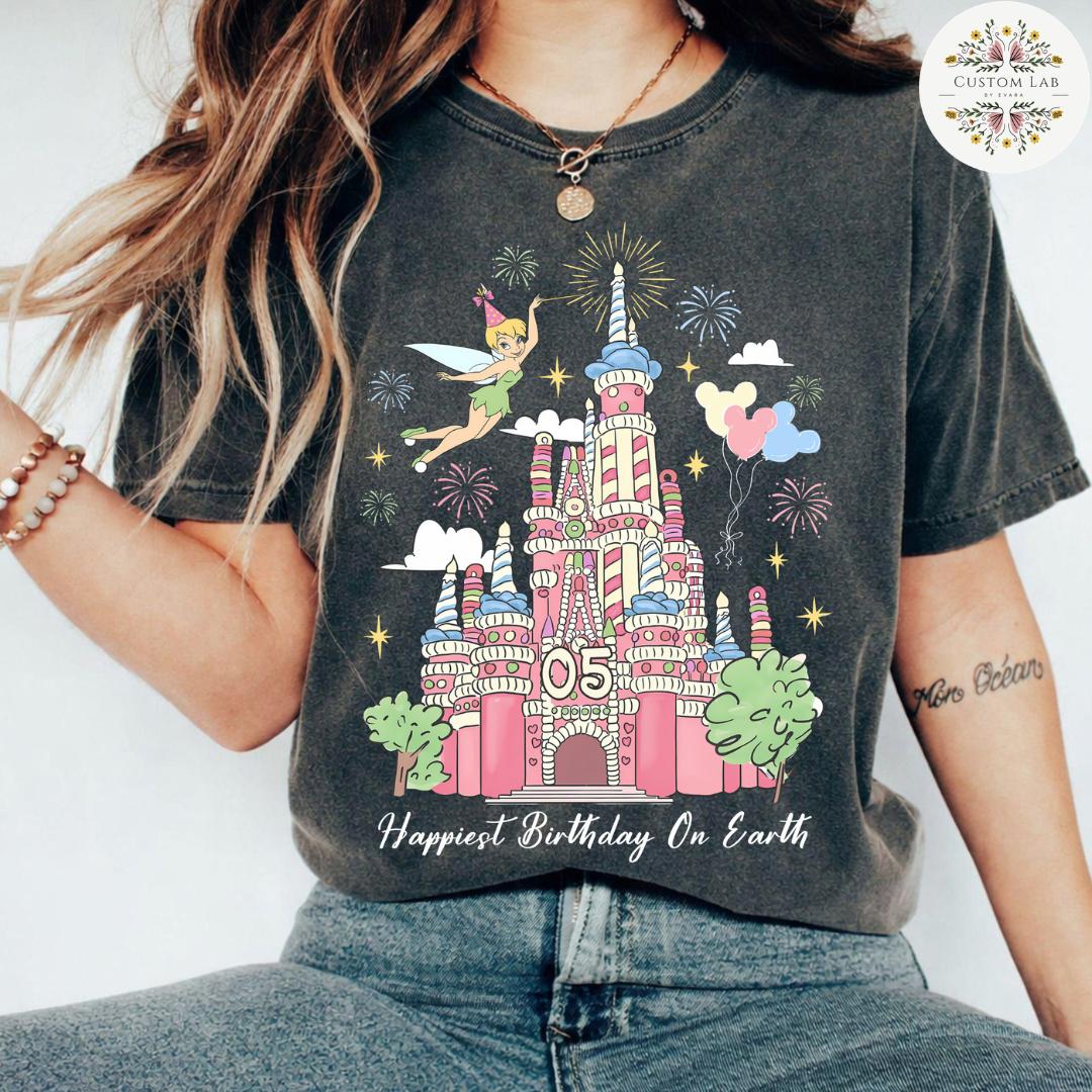Personalized Mickey Pink Castle Fireworks Birthday Shirt