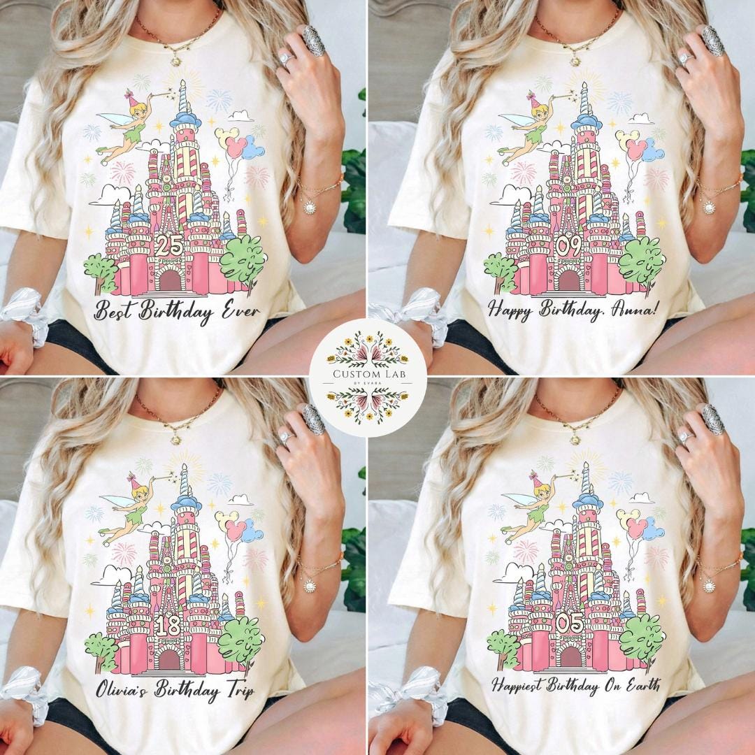 Personalized Mickey Pink Castle Fireworks Birthday Shirt