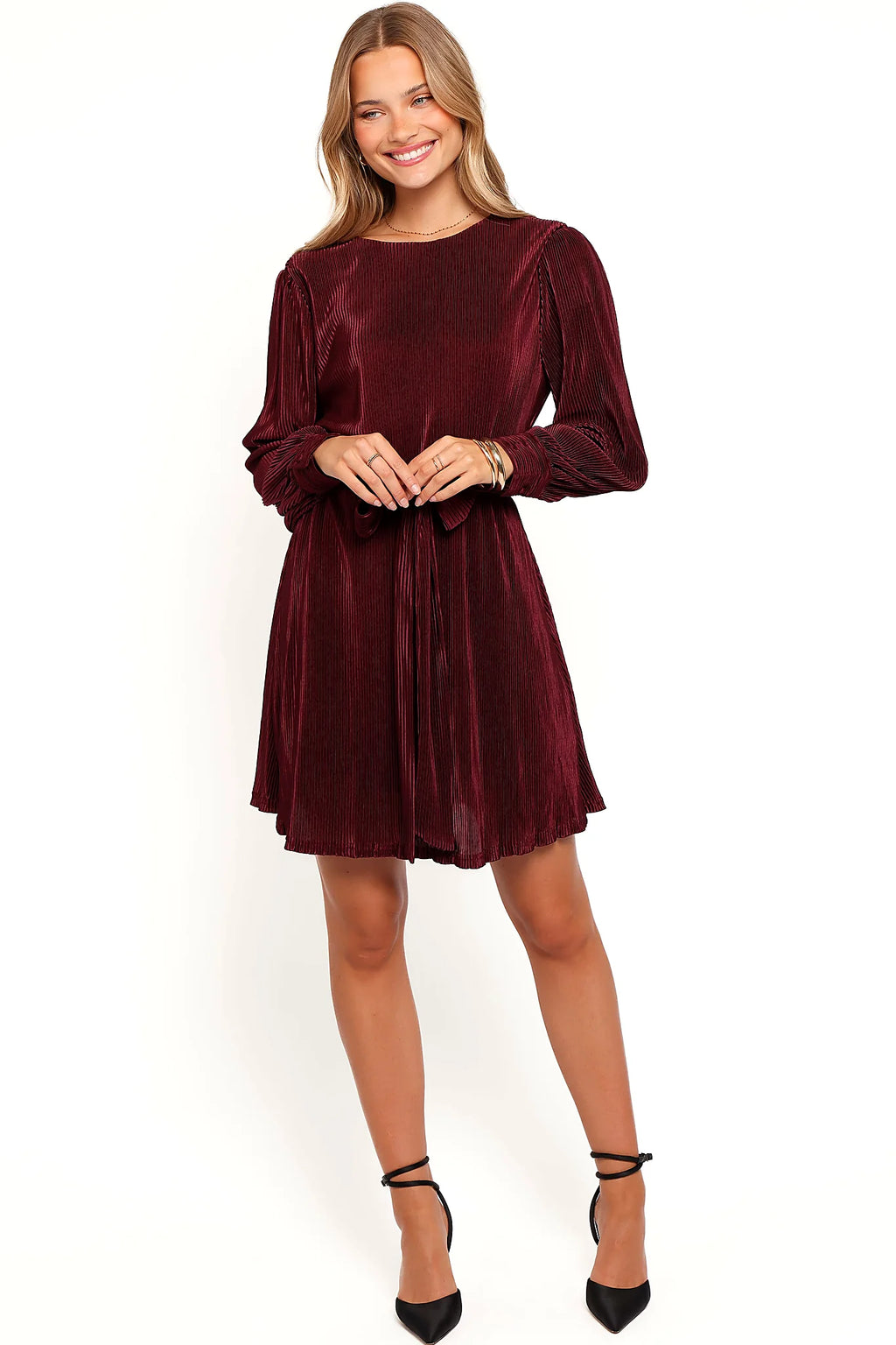 Joy Plisse Mini Dress - Burgundy