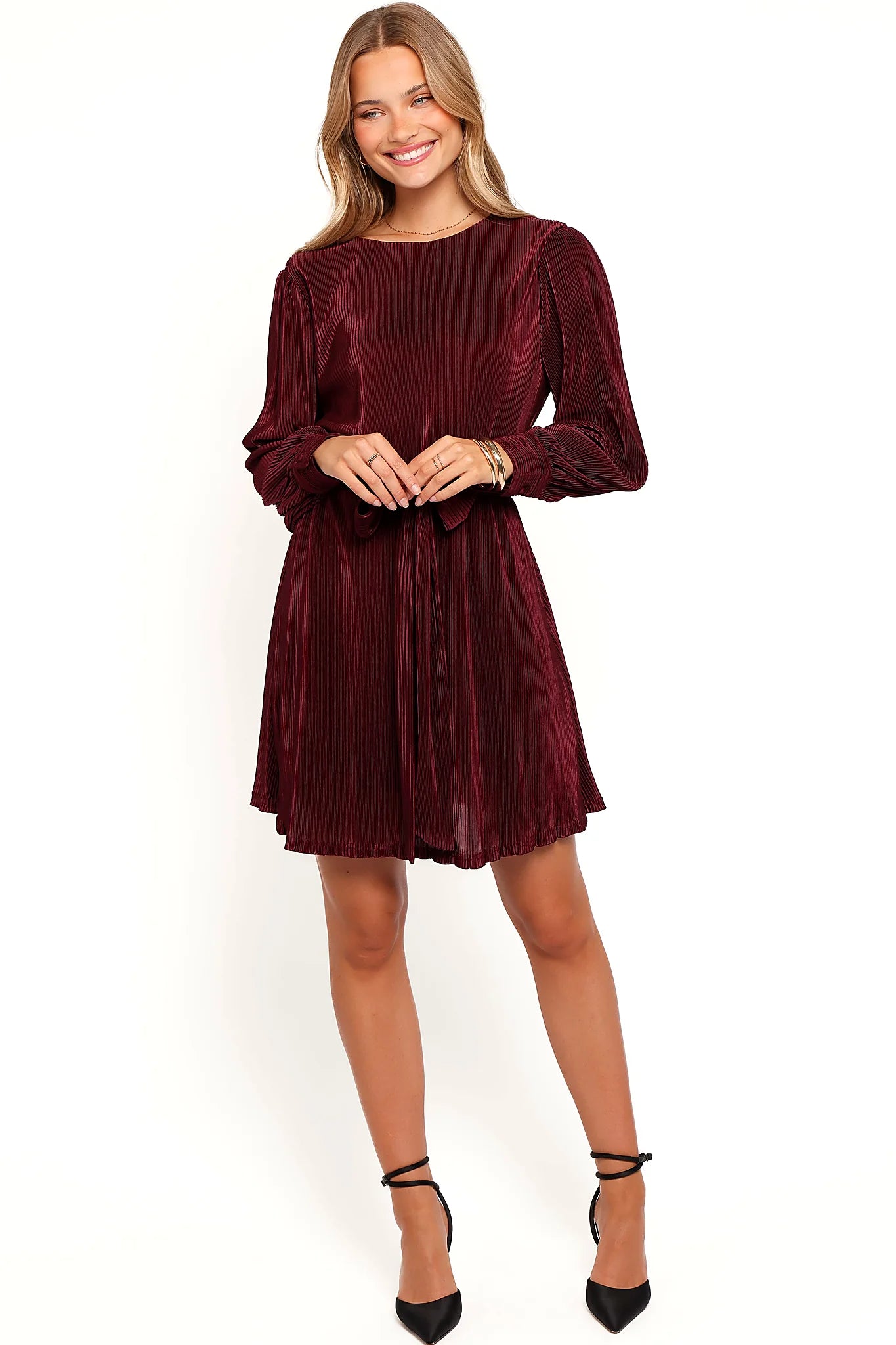 Joy Plisse Mini Dress - Burgundy