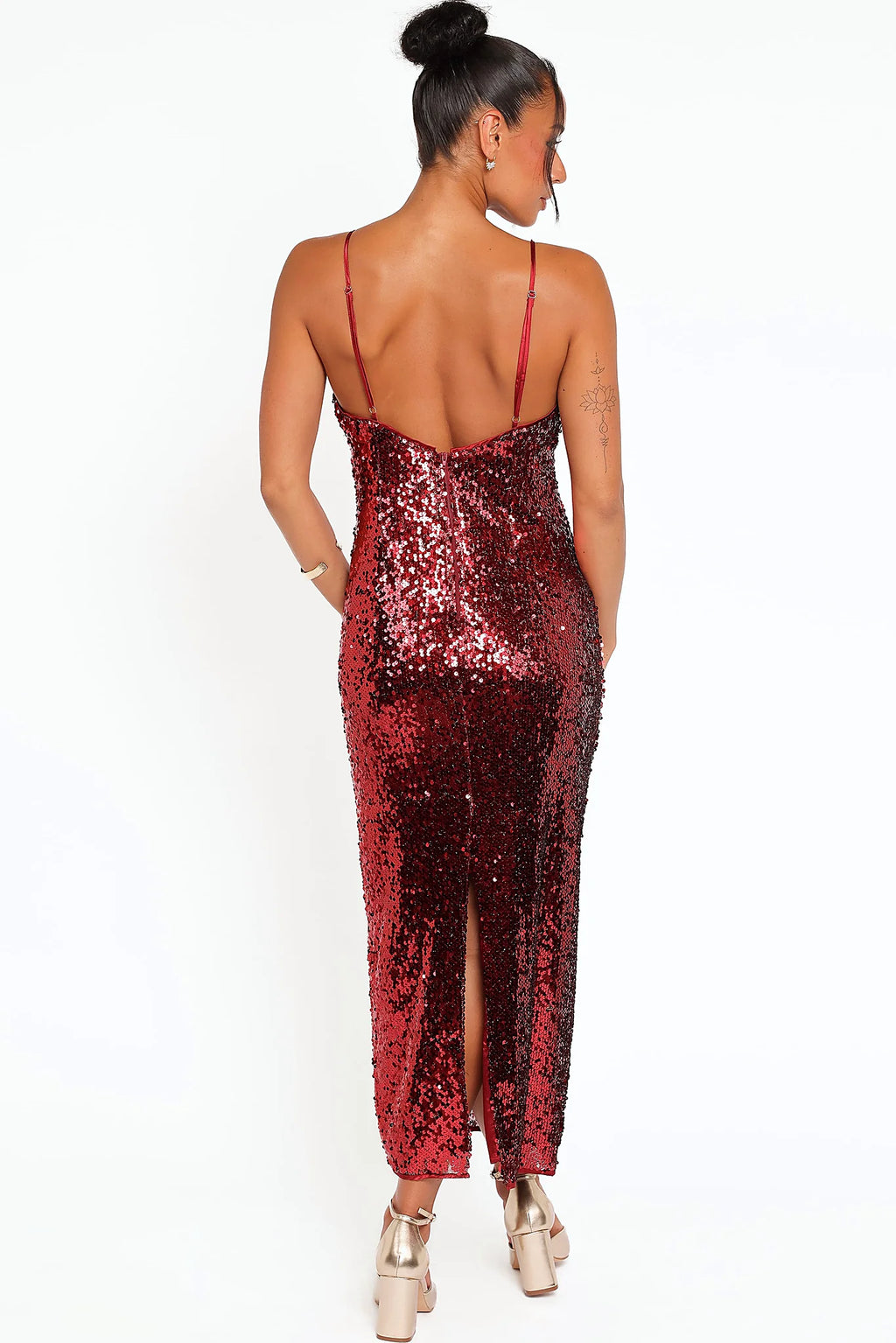 Split at the back of the burgundy maxi