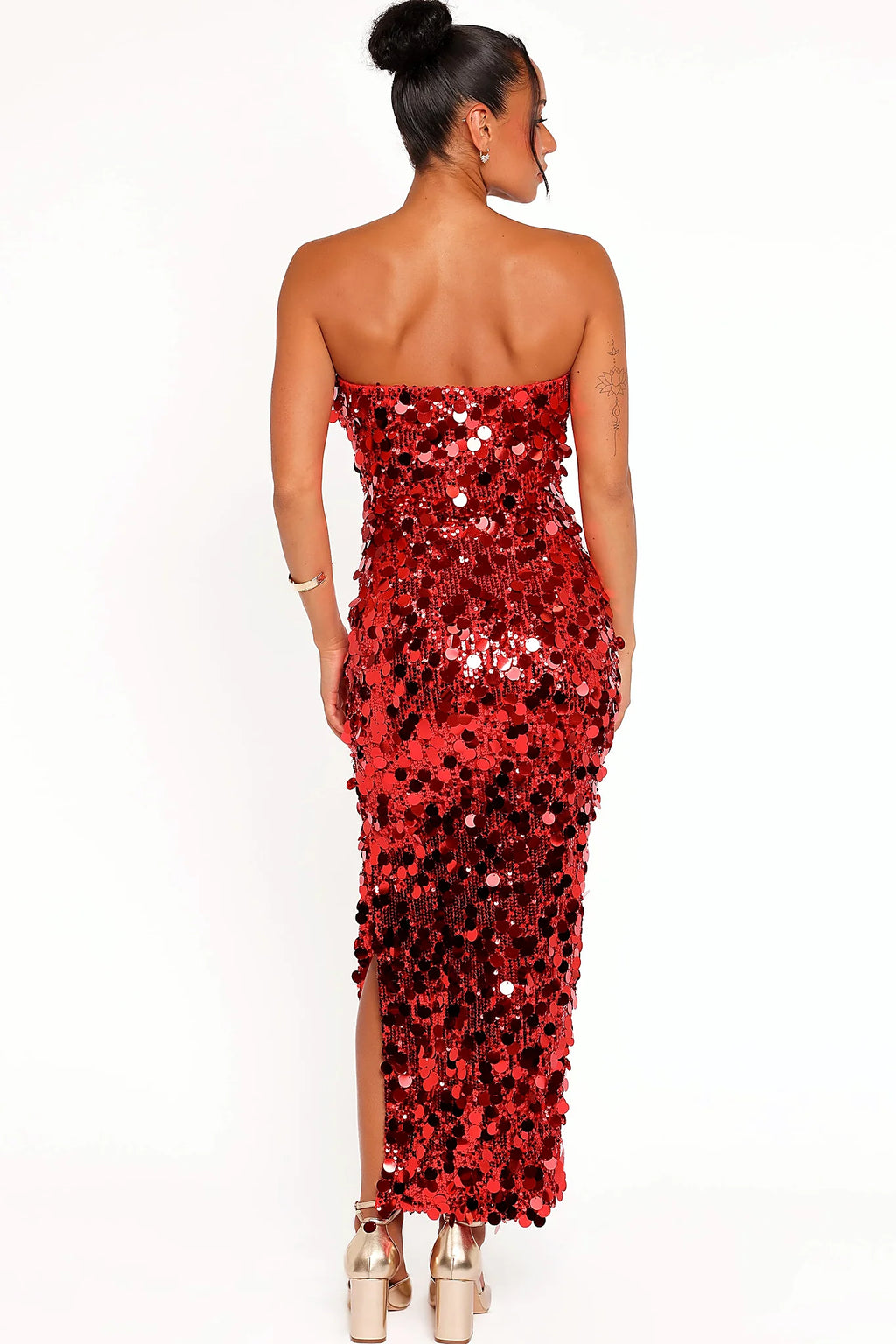 Karlie Strapless Sequin Maxi Dress - Red