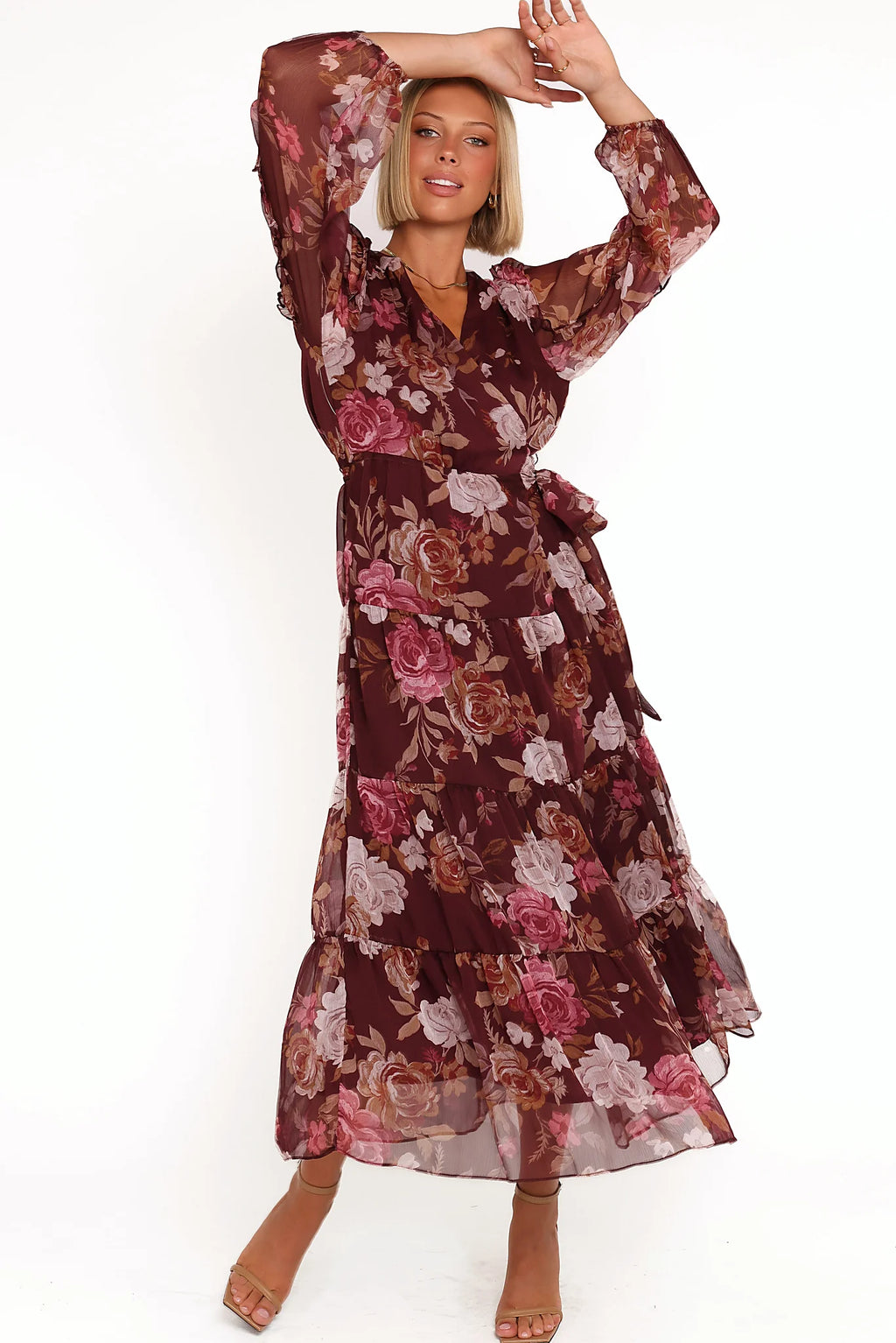 V neckline formed by the wrap across the body