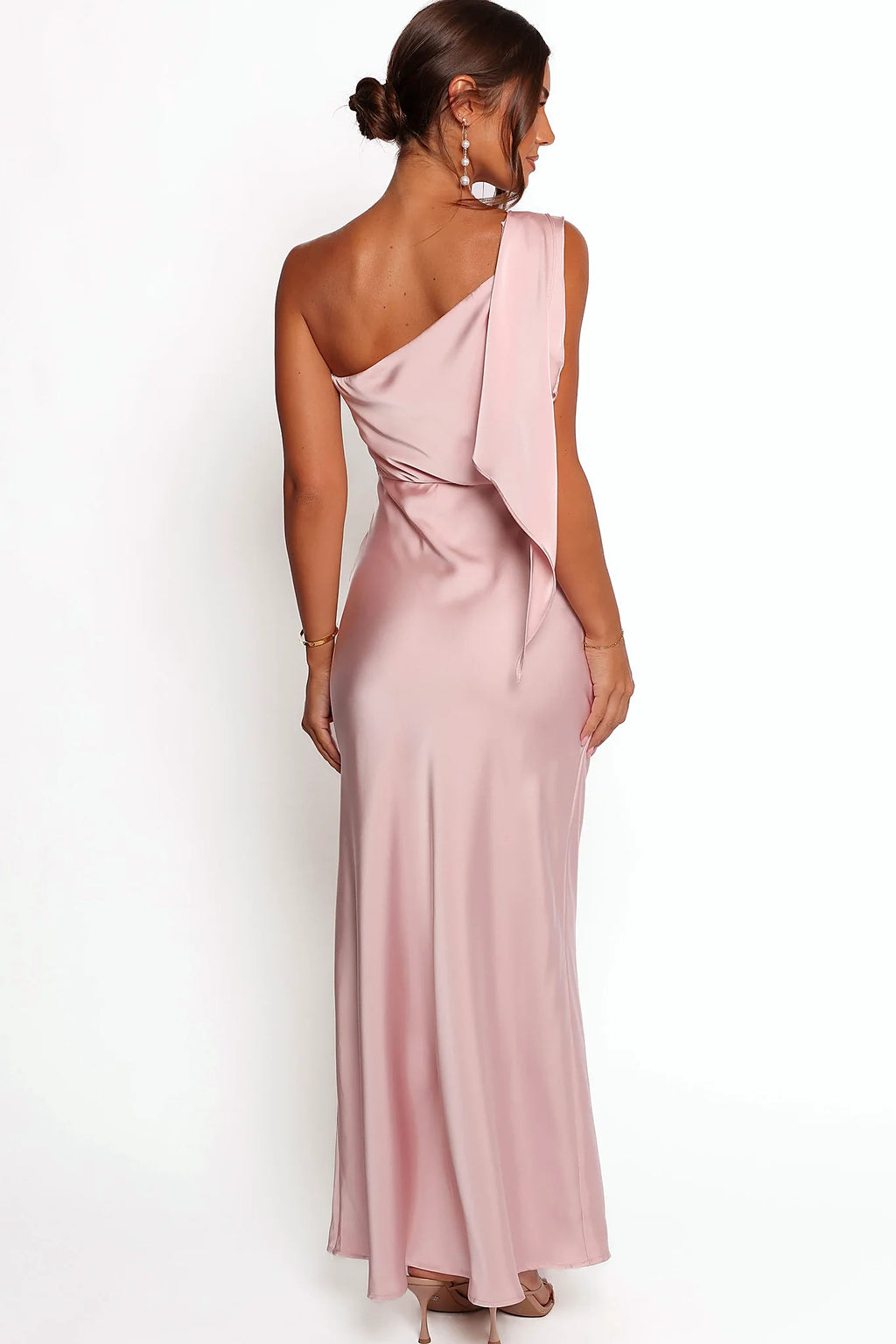 Lolana Draped One Shoulder Dress - Pale Pink