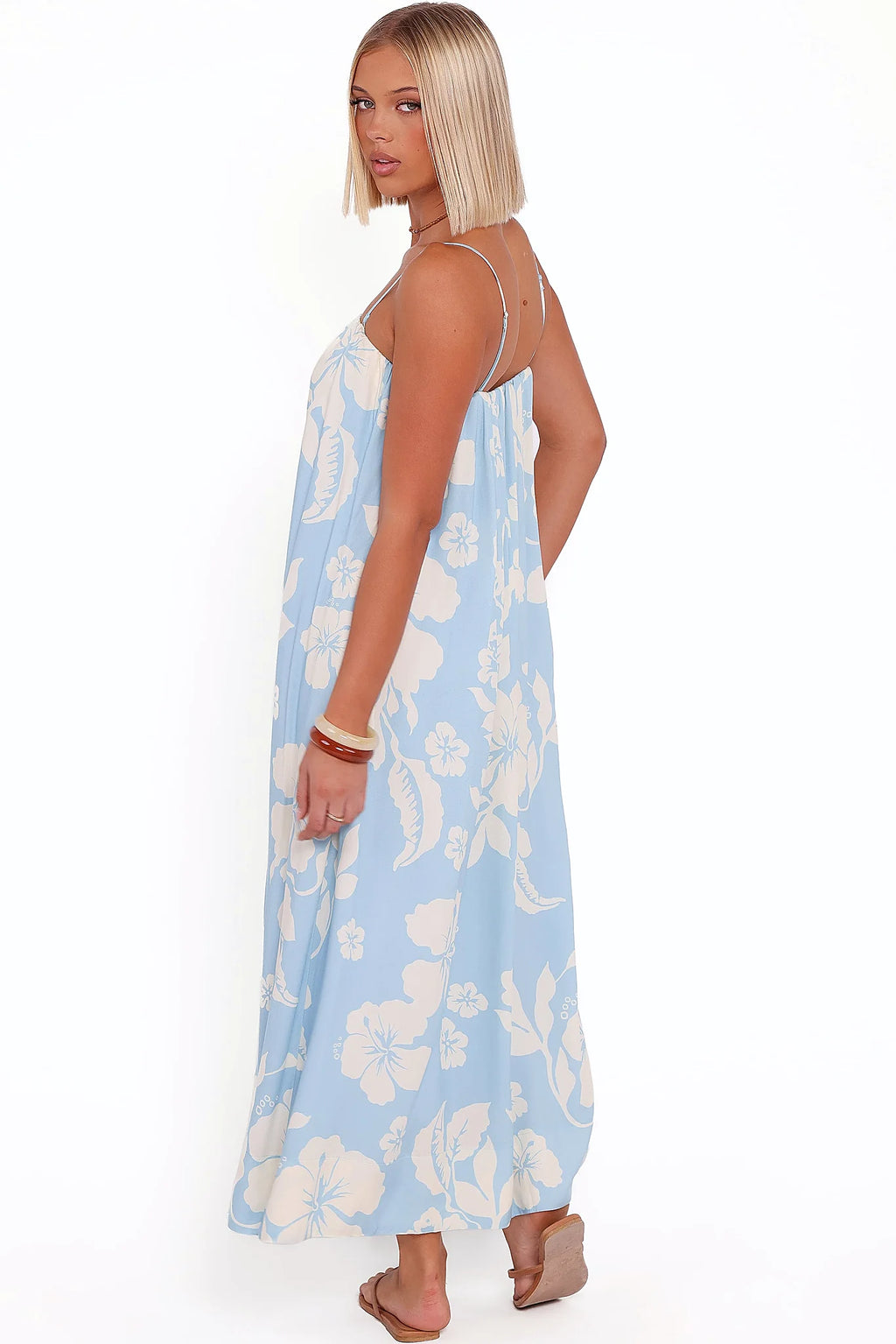 Removable thin straps shown off the shoulder