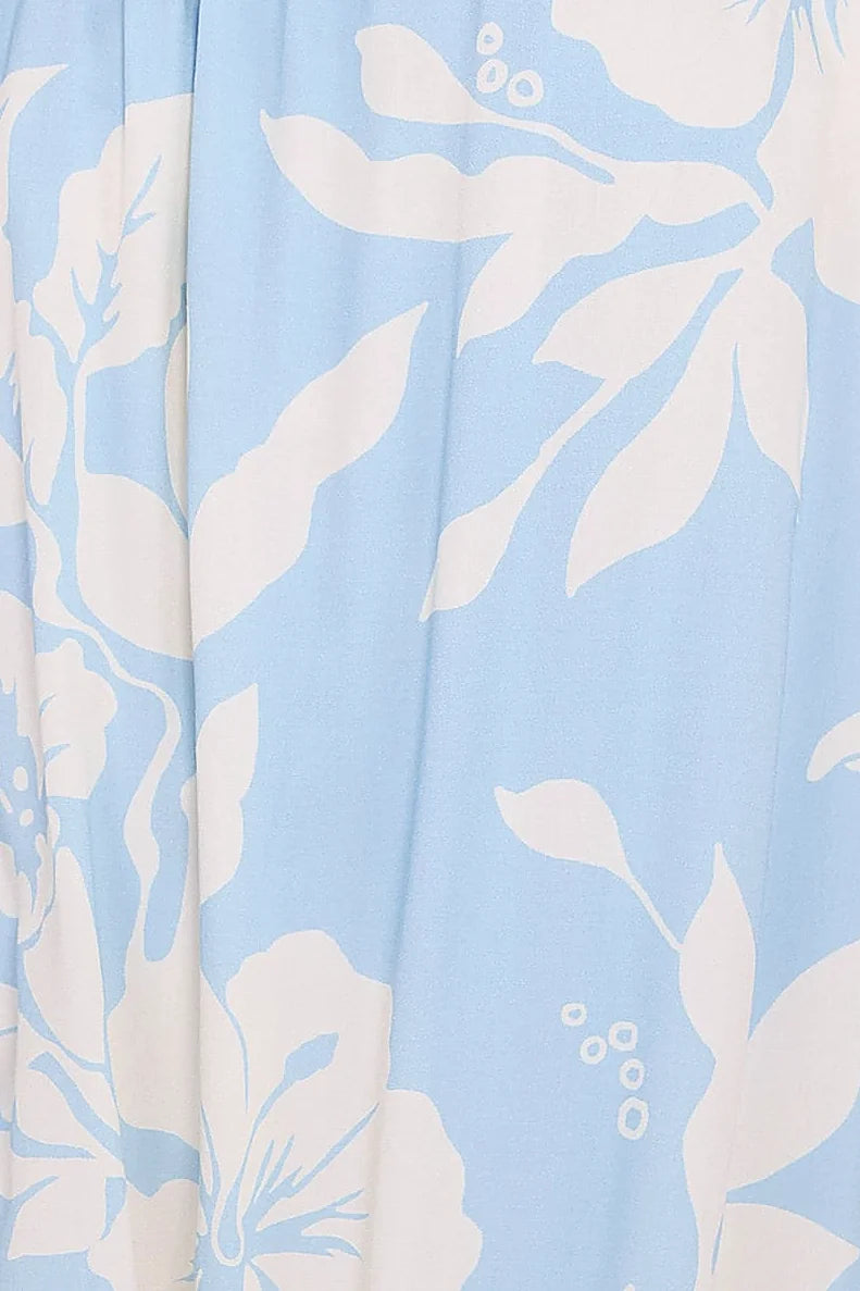 Blue hibiscus print falling loose at maxi length