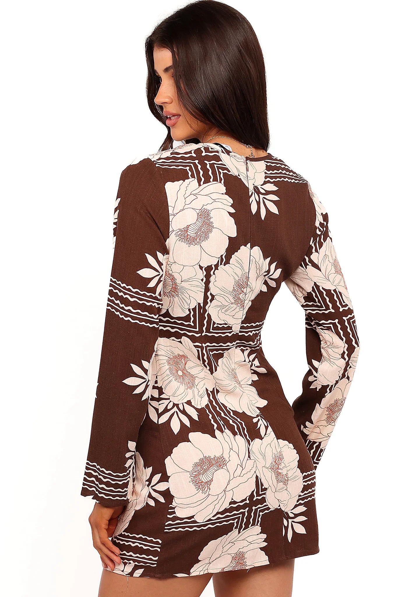 Brown floral print across the unlined linen