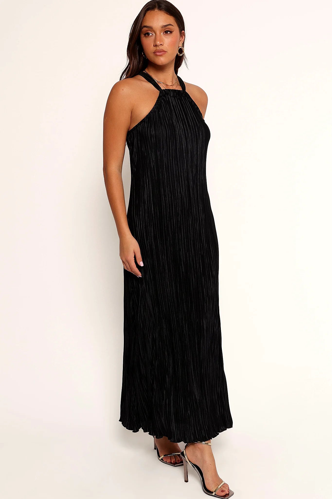 Melody Plisse Halter Maxi Dress - Black