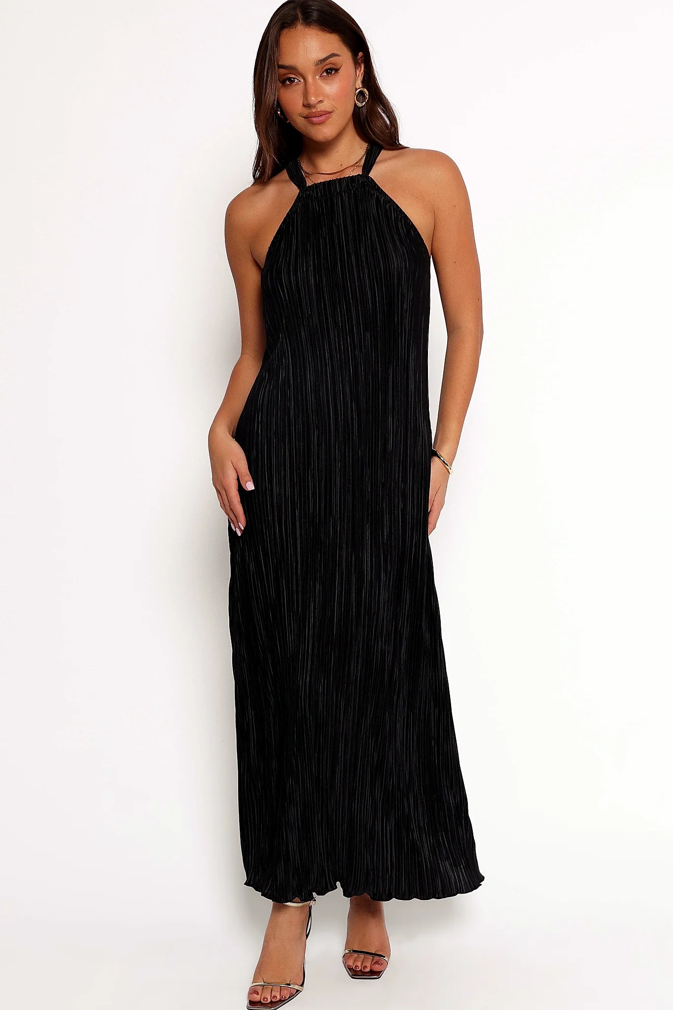 Melody Plisse Halter Maxi Dress - Black