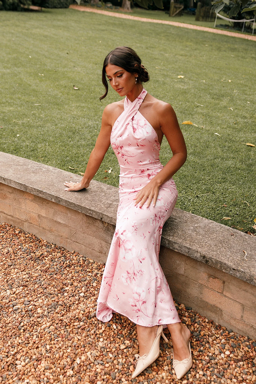 Mila Halterneck Maxi Dress - Pink Floral
