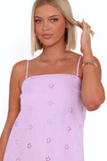 Lilac strapless maxi dress photographed from the front
