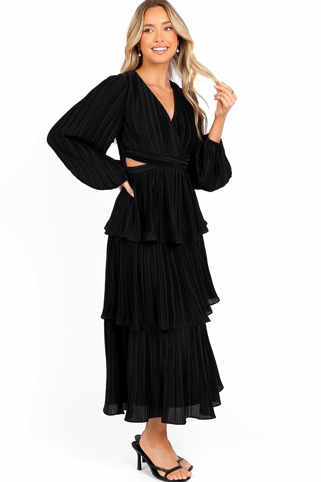 PIppa Long SLeeve Midi Dress - Black